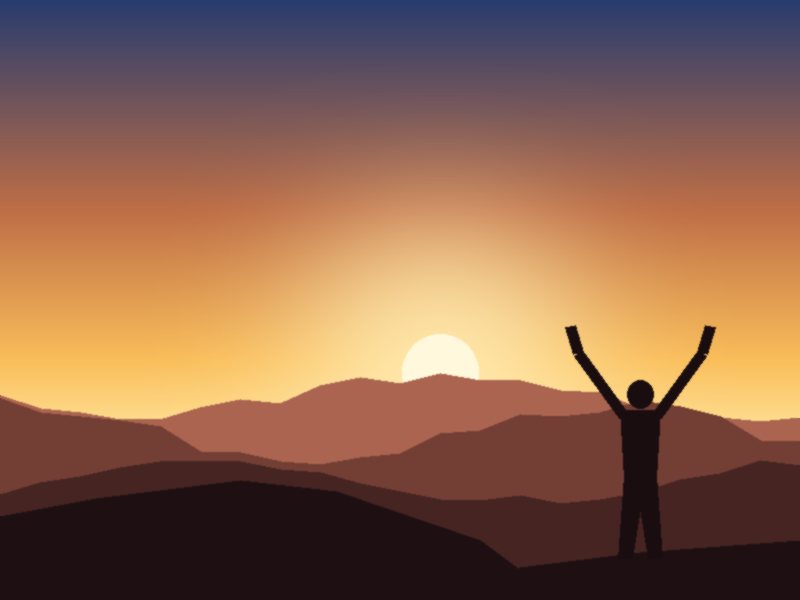 A person raising their arms at sunset